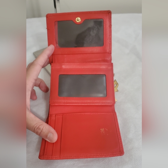 MCM Red Leather Studded Logo Motifs Trifold Wallet w/ Charms - Picture 10 of 16